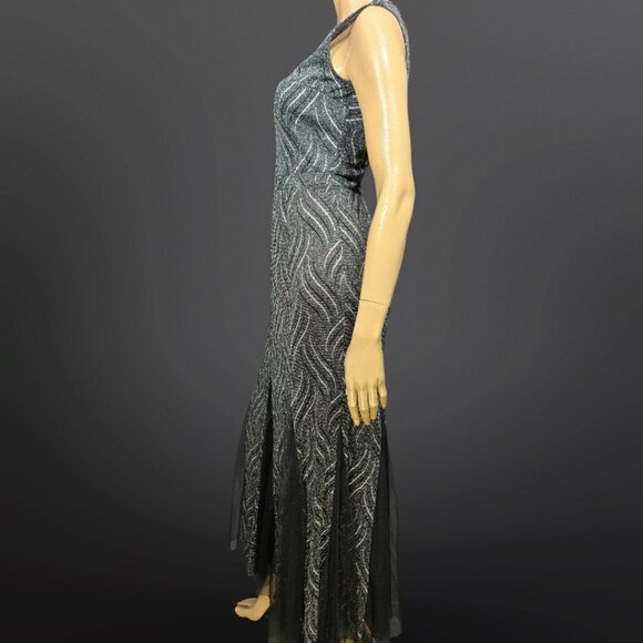 Y2K Black Silver Glitter Maxi Dress Size S Prom Party Sleeveless Stretch Mermaid - Picture 5 of 8